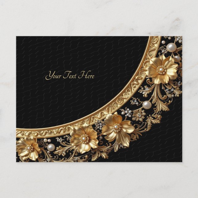 Goldene Verzierte Blumen Postkarte (Vorderseite)