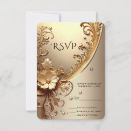 Goldene verzierte Blumen-RSVP-Karte RSVP Karte