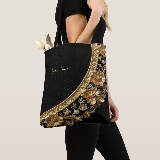 Goldene Verzierte Blumen-Tasche (Von Nahem)