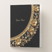 Goldene Verzierte Blumen Taschenmappe