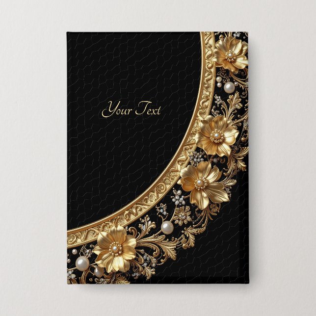 Goldene Verzierte Blumen-Taste Button (Vorderseite)