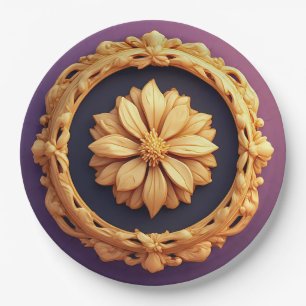 Goldene verzierte Blumenmedaillon-Design Pappteller