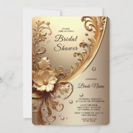 Goldene Verzierte Florale Brautparty Einladung