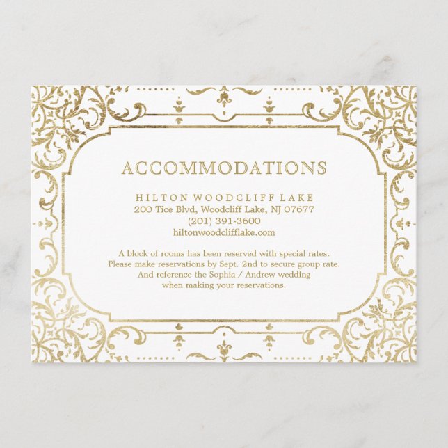 Goldene verzierte Oldtimerwohnung Begleitkarte (Vorderseite)