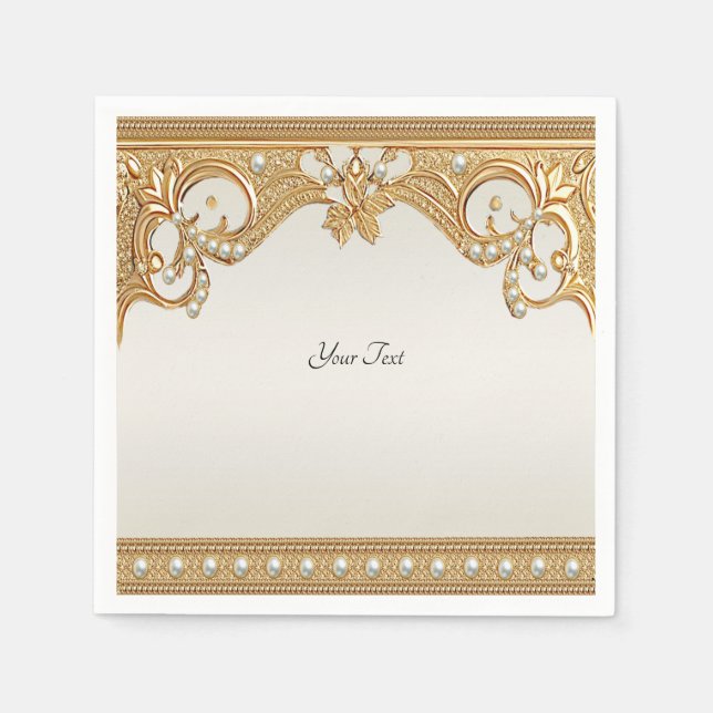 Goldene Verzierte Perlen Napkins Serviette (Vorderseite)