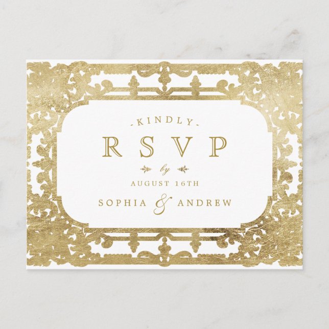 Goldene verzierte romantische UAWG Einladungspostkarte (Vorderseite)