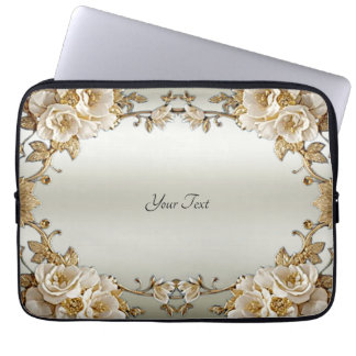 Goldene Verzierte weiße Blume Laptop-Sieb Laptopschutzhülle