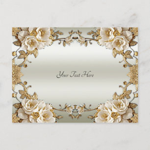 Goldene Verzierte Weiße Blumen Postkarte
