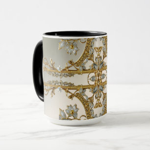Goldene verzierte weiße Blumenvase Tasse