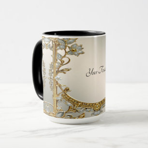 Goldene verzierte weiße Blumenvase Tasse