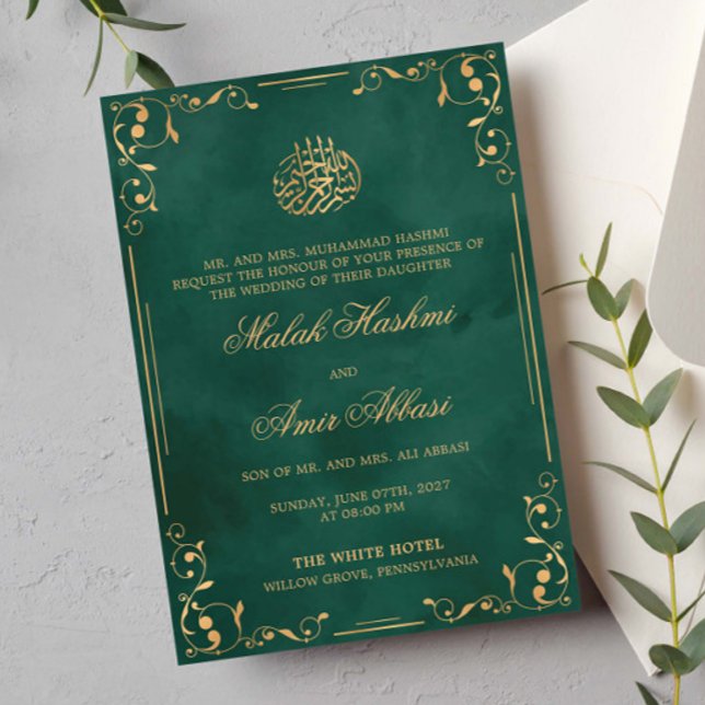 Goldene Verzierung Ecke Grüne islamische Hochzeit Einladung (Von Creator hochgeladen)