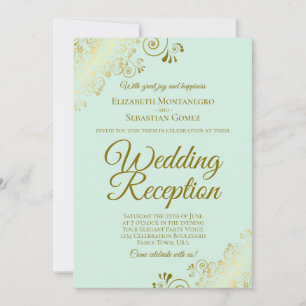 Goldene Verzierungen & Mintgrüne elegante Hochzeit Einladung