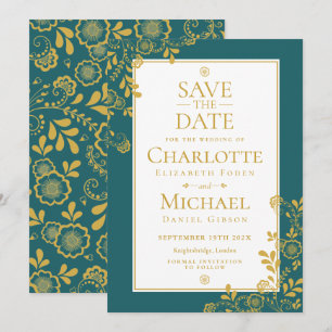 Goldene viktorianische Blumen-Spitzen-Hochzeitsein Einladung
