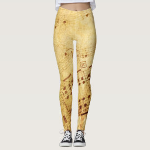 Goldene Vintage Antike Notenblatt Partitur Blatt Leggings