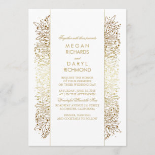 Goldene Vintage-Babys-Breath - Filigran-Hochzeit Einladung