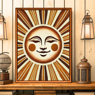 Goldene Vintage Boho Sun Mauer Kunstvoll wandern Poster