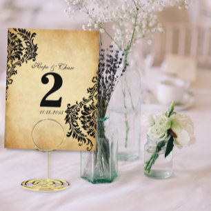 Goldene Vintage-Damask-Swirls-Tischnummernkarten Postkarte