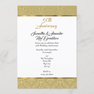 Goldene Vintage-Damaskus zum 50. Hochzeitstag Einladung
