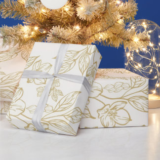 Goldene Vintage-Elfenbein-Beige-Botanik-Blumen Geschenkpapier