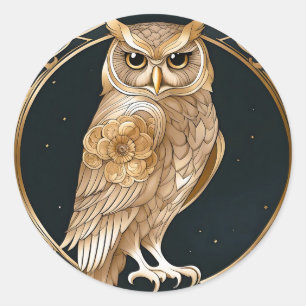 Goldene Vintage-Eule Art Deco Runder Aufkleber
