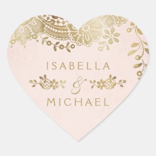 Goldene, Vintage Gastgeschenk Hochzeit Herz-Aufkleber