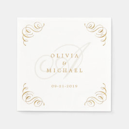 Goldene Vintage Kalligraphie-Hochzeit Serviette