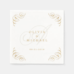 Goldene Vintage Kalligraphie-Hochzeit Serviette
