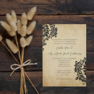 Goldene Vintage-Schwarze-Damaskus-Hochzeitseinladu Einladung