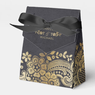Goldene, Vintage Spitzen-Gastgeschenk Hochzeit Geschenkschachtel