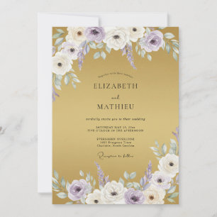 Goldene Violette Anemone Hochzeit Einladung