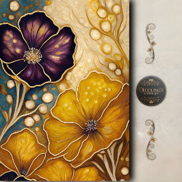 Goldene Violette Blüten Dekupage Seidenpapier