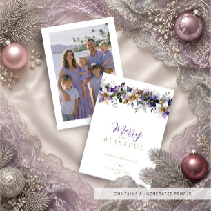 Goldene Violette Florale Weihnachtszeit Foto TMF26 Feiertagskarte