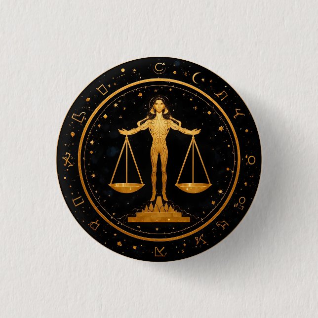 Goldene Waage Sternzeichen Waage Button (Vorderseite)