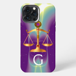 GOLDENE WAAGEN DES RECHTS MIT EDDELSTEIN-MONOGRAMM iPhone 13 PRO MAX HÜLLE