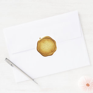 Goldene Wachssiegel-Aufkleber Initialen Hochzeit U Runder Aufkleber