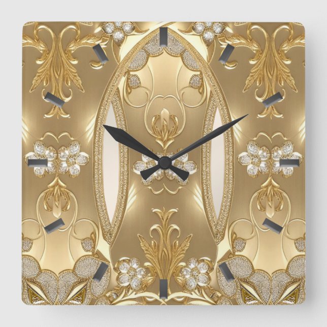 goldene Wand-Uhr Quadratische Wanduhr (Vorderseite)
