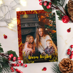 Goldene warme Wünsche Winterblätter Foto Weihnacht Einladung