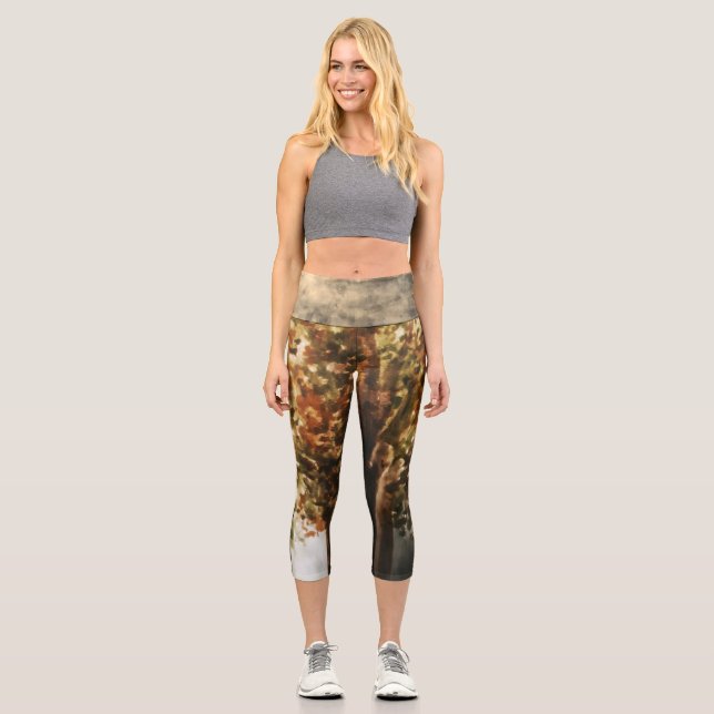 Goldene Wasserfarbe Botanischer Baum Capri Leggings (Vorderseite)