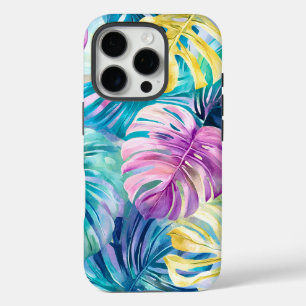 Goldene Wasserfarbe Tropische Blätter Paradies iPhone 16 Pro Hülle