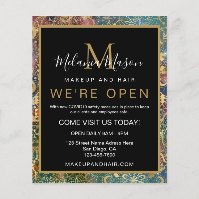 Goldene Wasserfarbe und Nebula Mandala Flyer (Hinten)