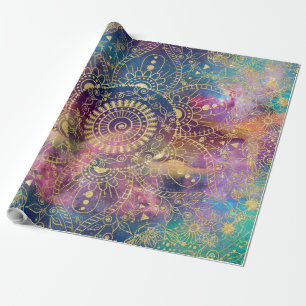 Goldene Wasserfarbe und Nebula Mandala Geschenkpapier