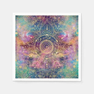 Goldene Wasserfarbe und Nebula Mandala Serviette