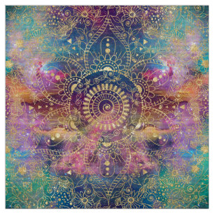 Goldene Wasserfarbe und Nebula Mandala Stoff