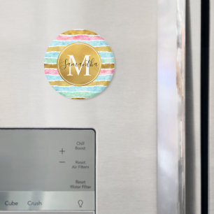 Goldene Wasserfarben-Streifen-Monogramm Magnet