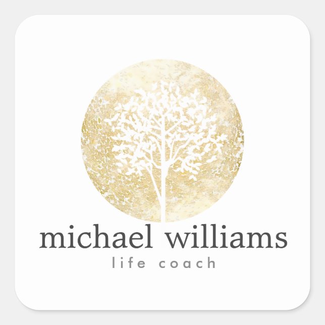 Goldene Wasserfarbenbaum Quadratischer Aufkleber (Vorderseite)