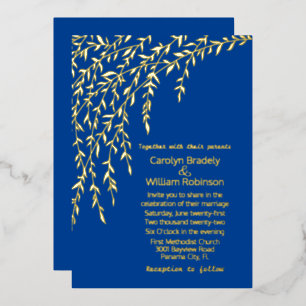 Goldene Weiden königliche blaue Hochzeitsfolien-Ei Folieneinladung