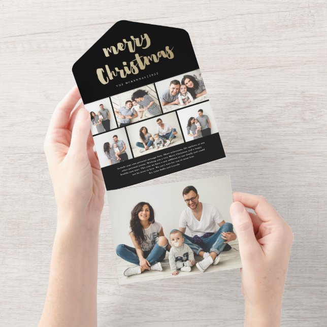 Goldene Weihnachten 7 Foto Urlaub All In One Einladung (Abreißen)