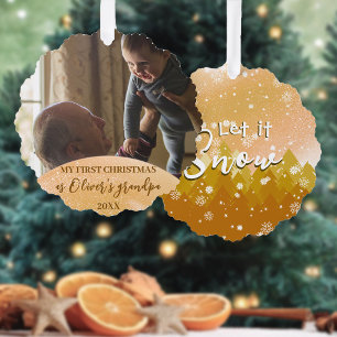 Goldene Weihnachten Lass es schneien Neuer Opa Fot Ornament Karte