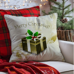 Goldene Weihnachts-Geschenk-Wurfkissen Kissen