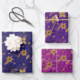 Goldene Weihnachts-Poinsettien-Blumen Geschenkpapier Set